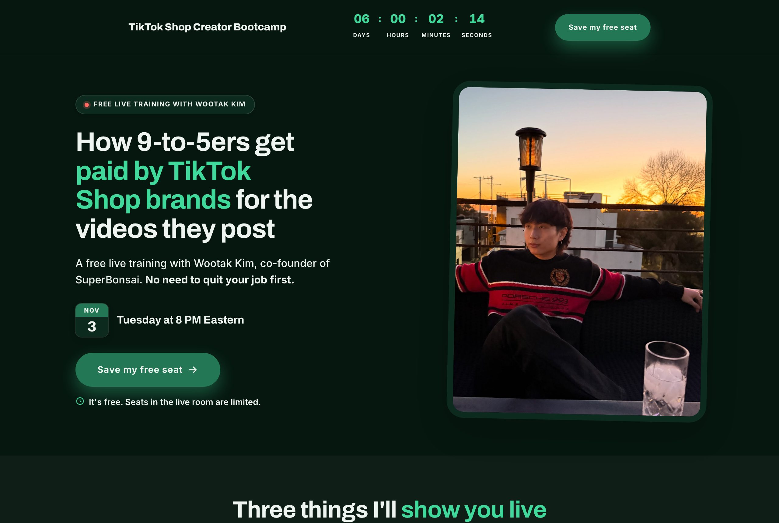 The TikTok Shop Creator Bootcamp registration page